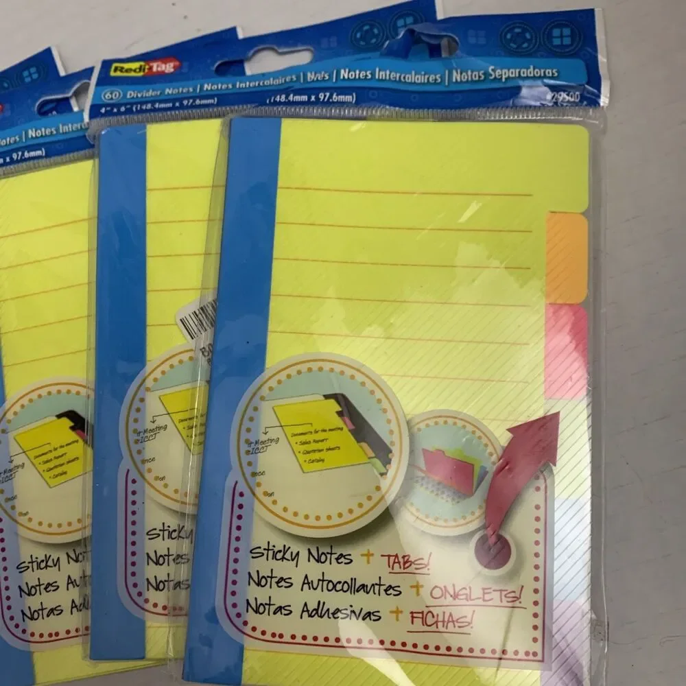 5 Redi-Tag Divider Sticky Notes with Tabs Assorted Colors 60 Sheets/Set